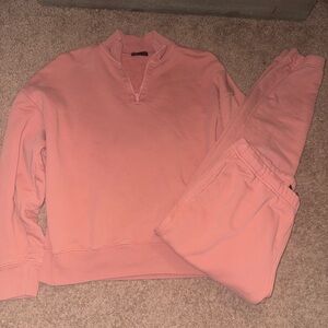 Pink Quarter-Zip Sweatshirt and Joggers Set